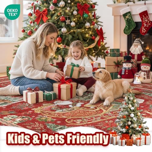 zesthome 6x9 Christmas Door Mat for Bathroom, Washable Red Christmas Rug