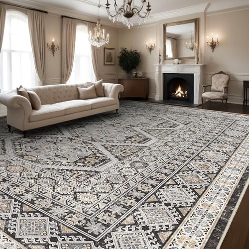 Large Area Rug 10x14 Non-slip: Washable Rug for Living Room Floor Black