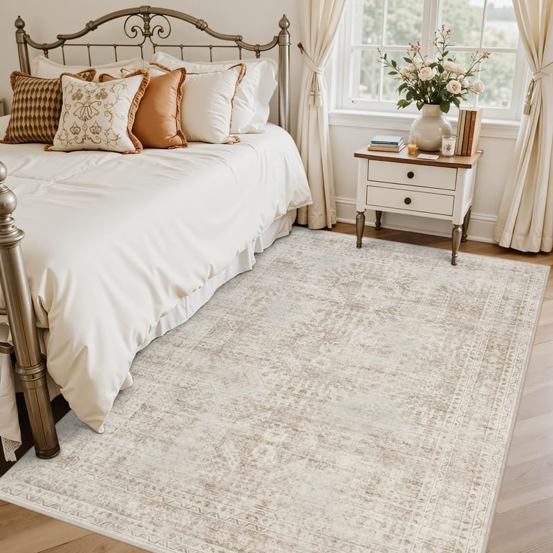 5x7 Area Rugs Living Room: Bedroom Neutral Washable Carpet Brown