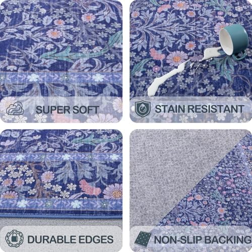 4x6 Area Rug for Bedroom Washable Carpet (Blue)