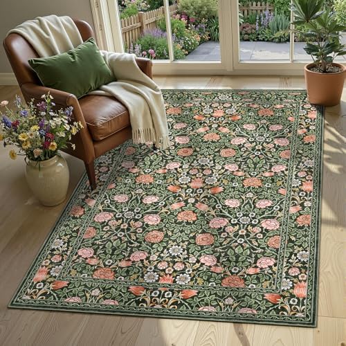 GarveeHome Dark Green Floral 3x5 Area Rug for Nursery Bedroom