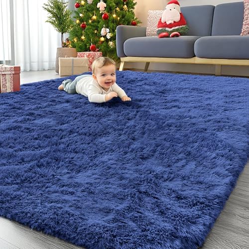 OLANLY 6x9 Machine Washable Large Area Rugs for Living Room, Bedroom, Soft Fluffy Shaggy Bedside Rug, Indoor Floor Carpet for Kids Girls and Boys, Dorms, Nursery, Home Decor Aesthetic, Navy Blue