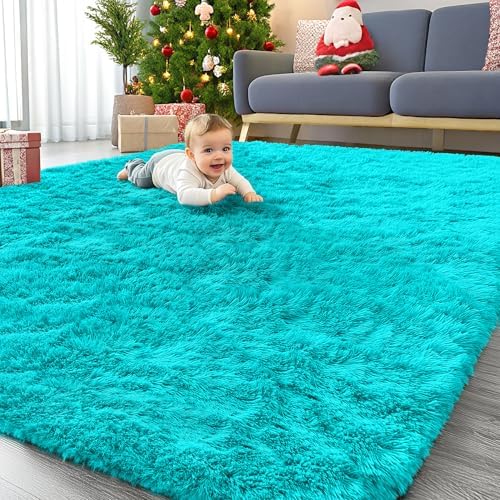 OLANLY 6x9 Machine Washable Large Area Rugs for Living Room, Bedroom, Soft Fluffy Shaggy Bedside Rug, Indoor Floor Carpet for Kids Girls and Boys, Dorms, Nursery, Home Decor Aesthetic, Teal Blue