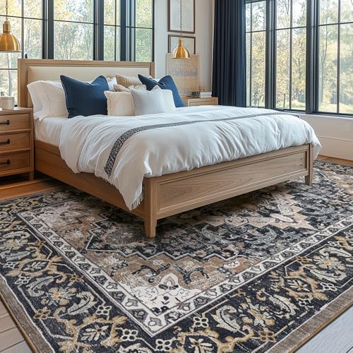 Lessymo Washable Area Rug 6x9 Living Room, Soft Bedroom Rugs Black Brown