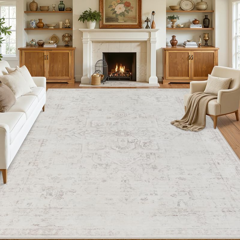 8x10 Area Rugs Living Room: Bedroom Washable Carpet Neutral Cream