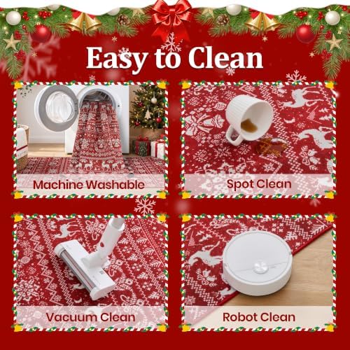 Miukiki Washable 2x5 Christmas Runner Rug Non Slip Kitchen Rugs Red