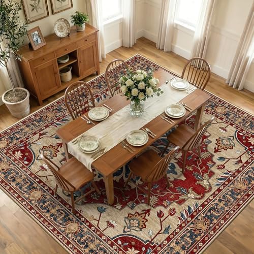 RELEANY Washable Area Rug, Square 10'x10', Red/Blue