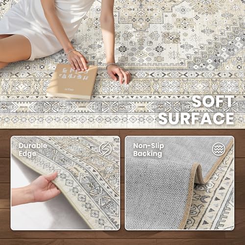 zesthome 2'6 x 16' Runner Rug Non Slip,Washable Kitchen Rugs,Beige