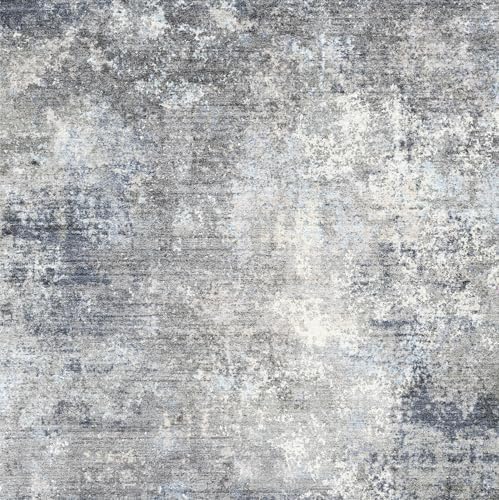 Square Rug 3x3 for Entryway Washable – Non-Slip Small Throw 3ft Area Rug for Kitchen Bathroom – Modern Neutral Abstract Soft Low-Pile Indoor Carpet (Blue Grey, 3ft)