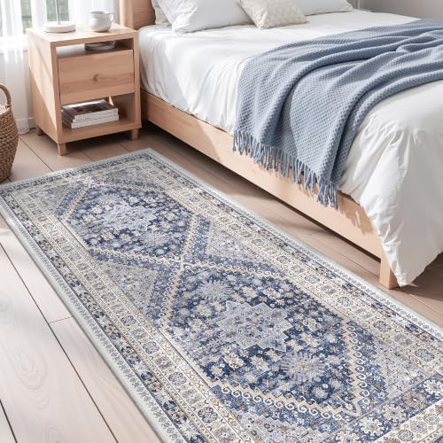 zesthome 3x8 Runner Rug Non Slip,Washable Hallway Runner Rug,Blue