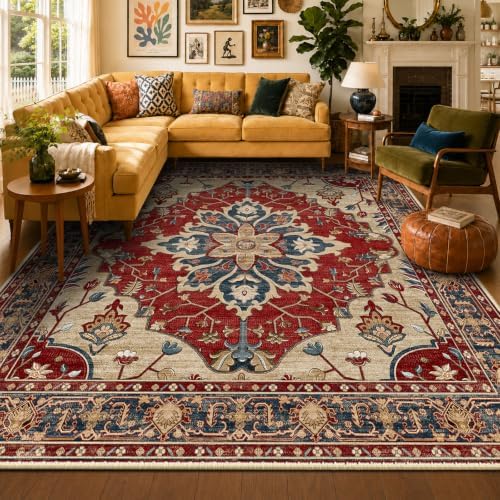 RELEANY Washable Area Rug, Square 10'x10', Red/Blue