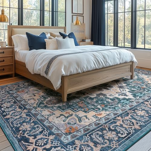 Lessymo 8x10 Area Rugs for Living Room, Washable Rug Faux Wool Dark Green