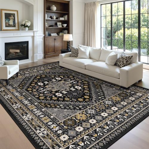 zesthome 8x10 Area Rugs for Living Room,Large Washable Rug,Black