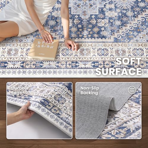 zesthome 2'6 x 14' Runner Rug Non Slip,Washable Kitchen Rugs,Blue