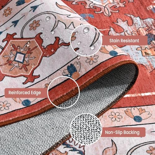 Hanples 3x5 Washable Rugs for Entryway, Vintage Floral Door Mat, Red