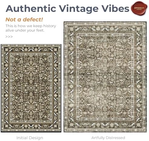 OPPODREAM Vintage Brown Area Rugs 6' Round, Washable Rug for Living Room