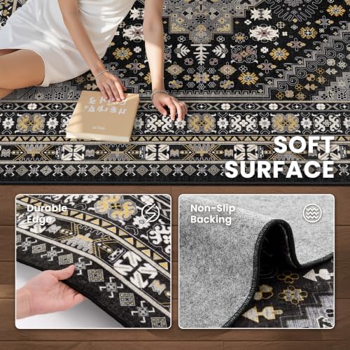 zesthome 8x10 Area Rugs for Living Room,Large Washable Rug,Black