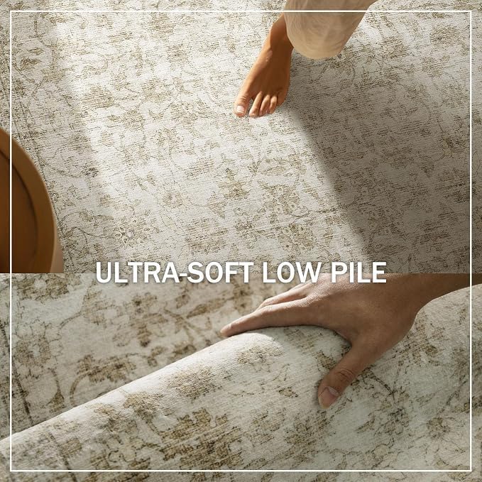 Machine Washable Rugs for Living Room: 9x12 Area Rugs for Bedroom Boho Vintage Rugs Stain Resistant Non Slip Low Pile Soft Lightweight Carpet for Kitchen Dining Room Farmhouse Nursery Kids Room