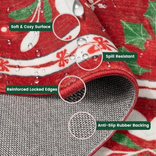 Red Christmas Area Rug 6x9 for Living Room, Bedroom, Playroom, Nursery Indoor Christmas Decorations Machine Washable Low Pile with Non-Slip Backing (Xmas Red)