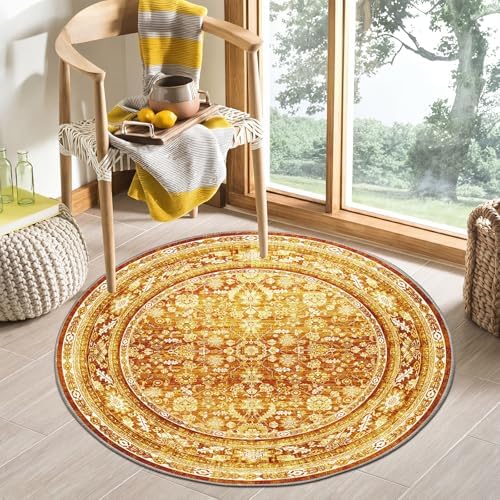 OPPODREAM Vintage Orange Area Rugs 3' Round, Washable Rug for Living Room