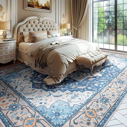 Lessymo Area Rugs 9 x 12 for Living Room,Large Washable Carpet Blue Brown