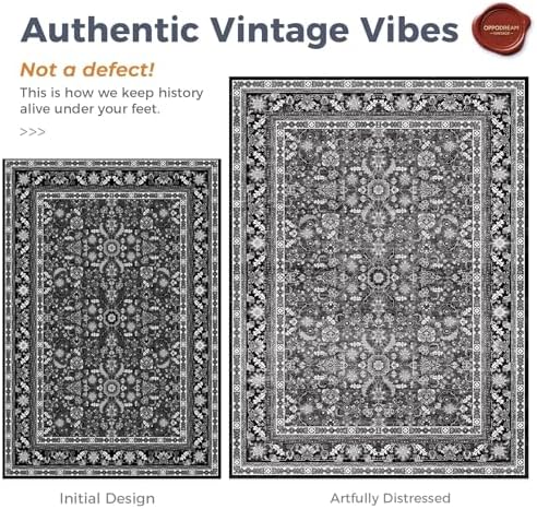 OPPODREAM Vintage Black Area Rugs 5' Round, Washable Rug for Living Room