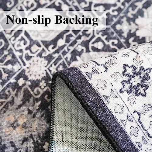 Washable 3x25 Extra Long Runners: Oriental Soft Non-Slip Hallway Runner Rugs for Kitchen Dining Room Indoor Low Pile Thin Entry Floor Mat Stain Resistant Carpet for Living Room Bedroom (3 x 25,Black)