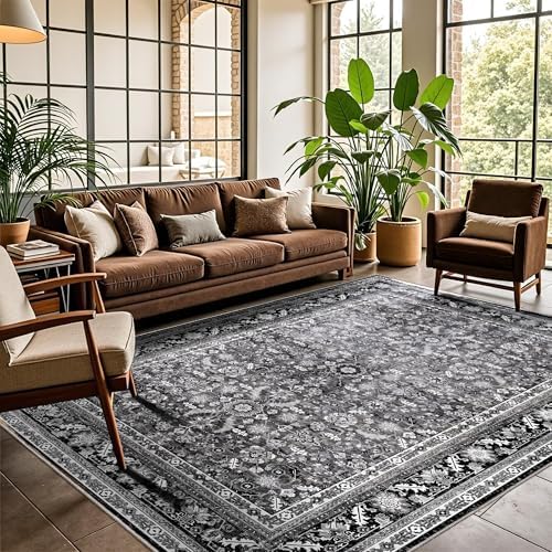 OPPODREAM Vintage Black Area Rugs 8x10, Washable Rug for Living Room