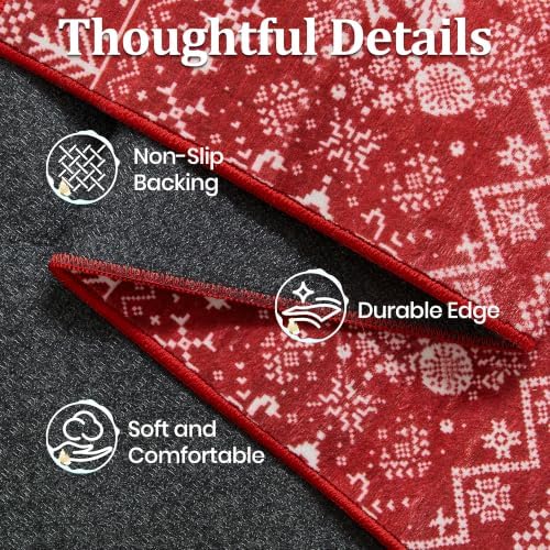 Miukiki Washable 2x5 Christmas Runner Rug Non Slip Kitchen Rugs Red