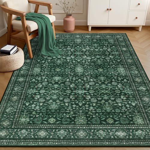 5x7 Area Rugs Living Room: Washable Rug for Bedroom Deep Green