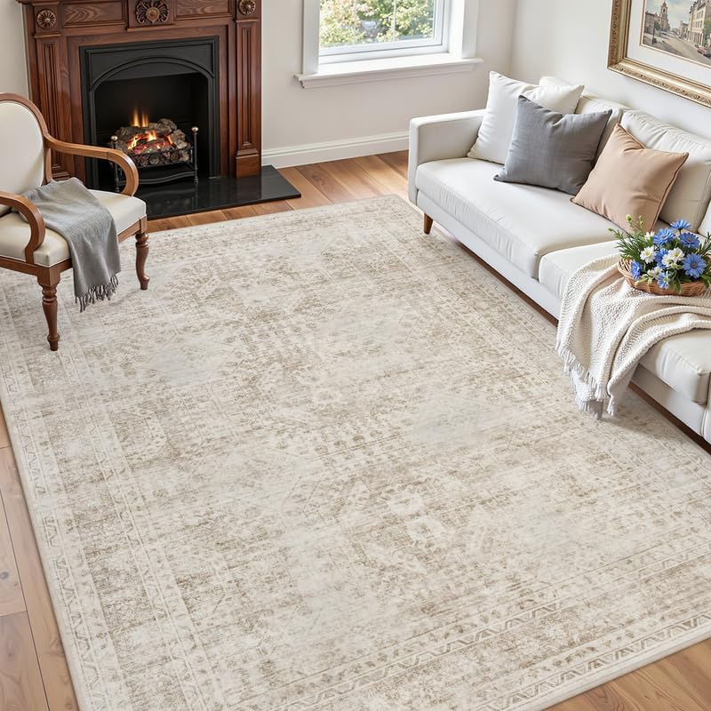 5x7 Area Rugs Living Room: Bedroom Neutral Washable Carpet Brown