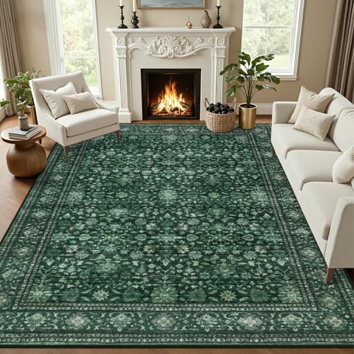 4x4 Area Rugs Living Room: Washable Rug for Bedroom Deep Green