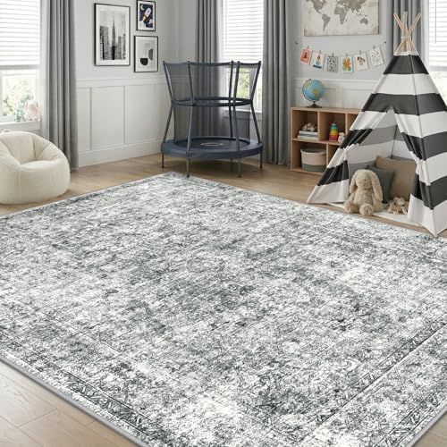CAPALOCA 8x10 Washable Nursery Girls Low Pile Area Rug Grey