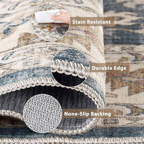 cotiled 3x10 Hallway Runner Rug for Entryway, Non-Slip Vintage, Vintage Blue