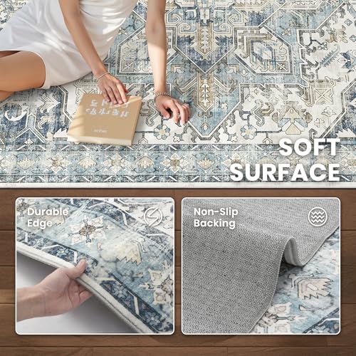 zesthome 6x9 Area Rugs for Living Room,Large Washable Rug,Blue
