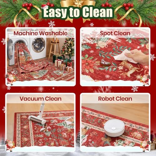 zesthome 6x9 Christmas Door Mat for Bathroom, Washable Red Christmas Rug