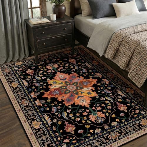 RELEANY Washable Area Rug, 5'x8', Black/Colorful