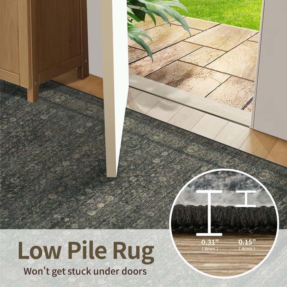 Rugxara 3x5 Entryway Rug,Moss Green Vintage Boho Bedroom Area Rug