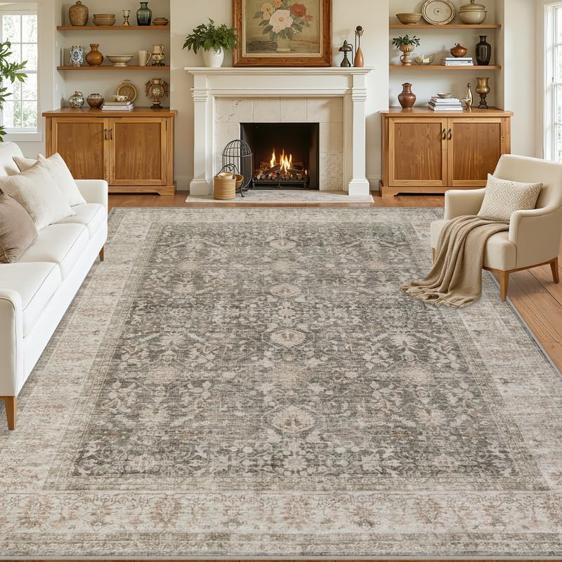 8x10 Area Rugs Living Room: Bedroom Washable Carpet Warm Taupe