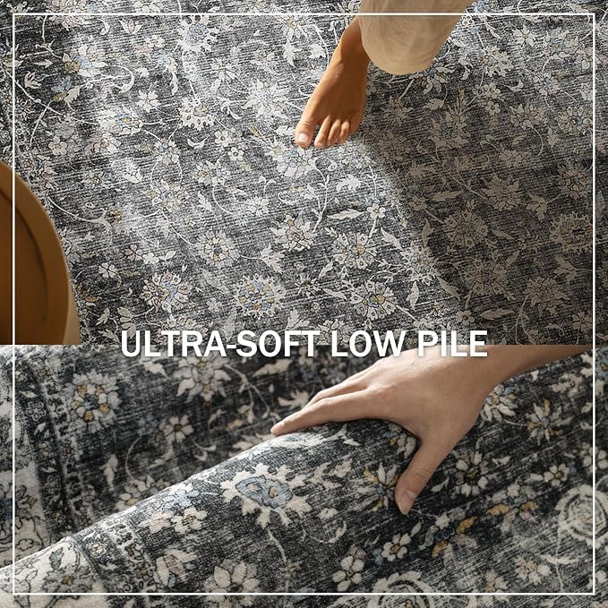Runner Rug Washable Kitchen Runner: 2'x10' Hallway Runner Rugs Stain Resistant Non Slip Low Pile Soft Boho Carpet Runners for Hallways Bedroom Entryway Indoor Beside Bathroom Laundry Room