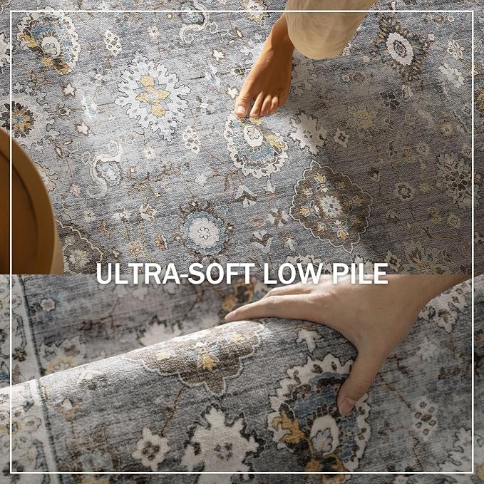 Machine Washable Rug for Living room: 6x9 Area Rugs Boho Vintage Rugs Stain Resistant Non Slip Low Pile Lightweight Soft Carpets for Bedroom Kitchen Dining Room Nursery Kids Room Farmhouse Home Office