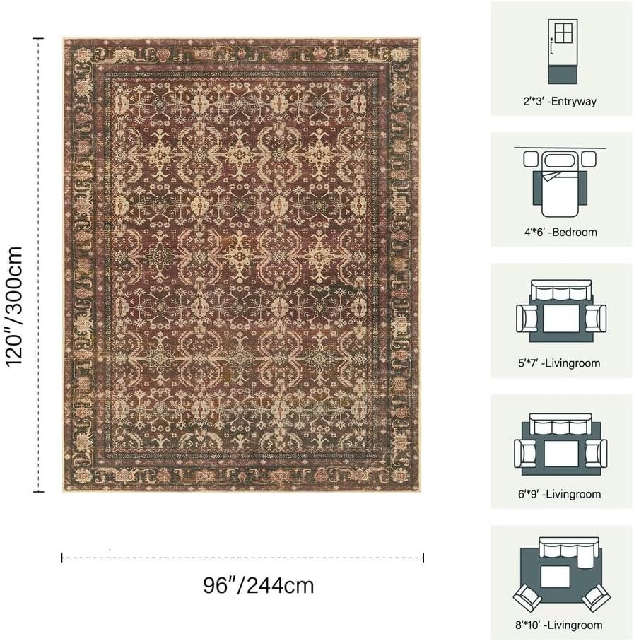 Rugxara Red 8x10 Area Rugs for Living Room Bedroom Large Washable Rug