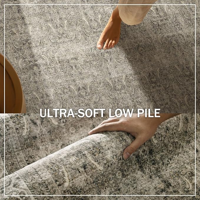 Washable Area Rugs for Living Room: 6x9 Bedroom Rug Boho Vintage Area Rug Stain Resistant Non Slip Low Pile Lightweight Soft Carpets for Dining Room Kitchen Nursery Kids Room Farmhouse