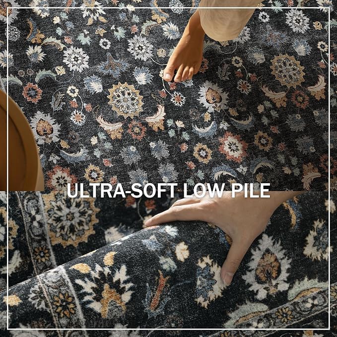 Washable Area Rugs for Living Room: 6x9 Bedroom Rug Vintage Boho Area Rug Stain Resistant Non Slip Low Pile Lightweight Soft Carpets for Living Room Dining Room Kitchen Nursery Kids Room Farmhouse